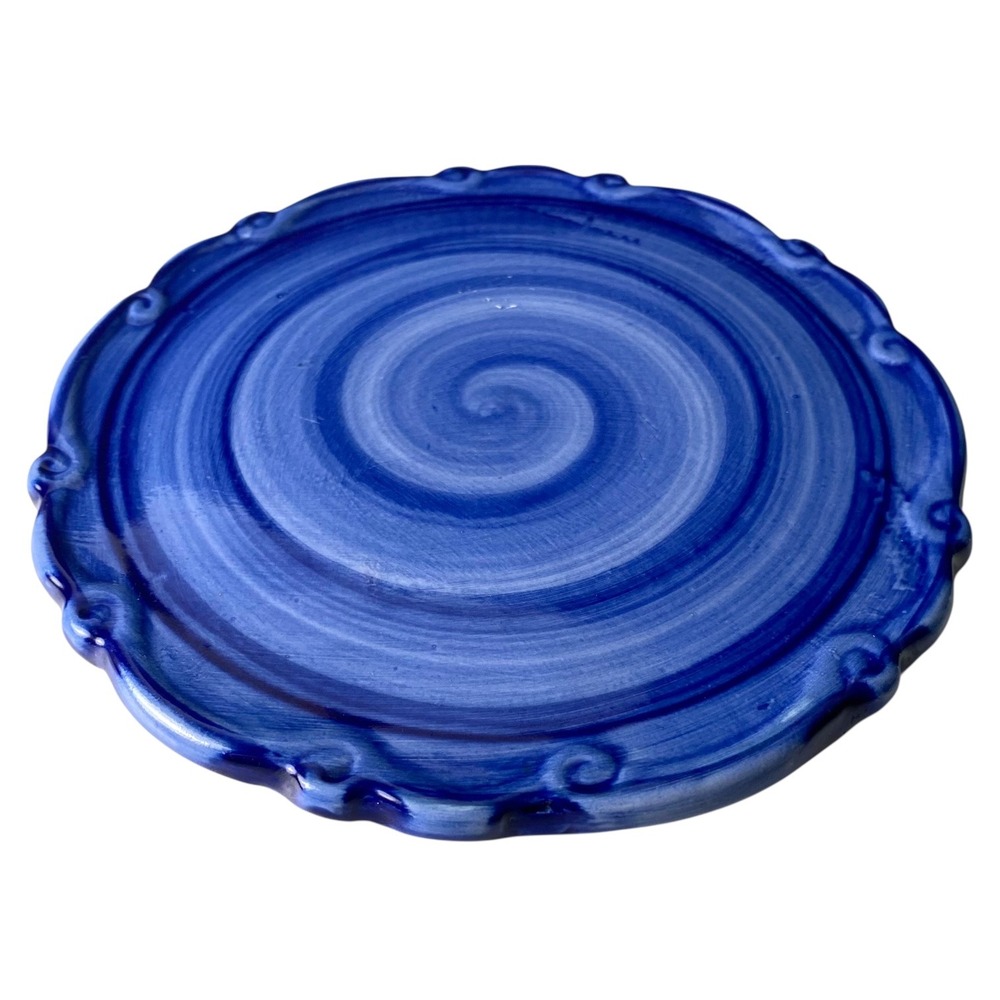 California Pantry Blue Swirl Ceramic Trivet Scalloped Edge 6.5 Inch Round 2002‎